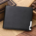 Man wallet in black PU leather with blue edge, showing card slots and bill compartments