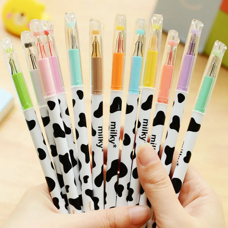 12-colour cow gel pen set with 0.38mm fine tip and plastic barrels