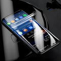 Hydrogel screen protector for curved Samsung Galaxy phones on a matte surface.