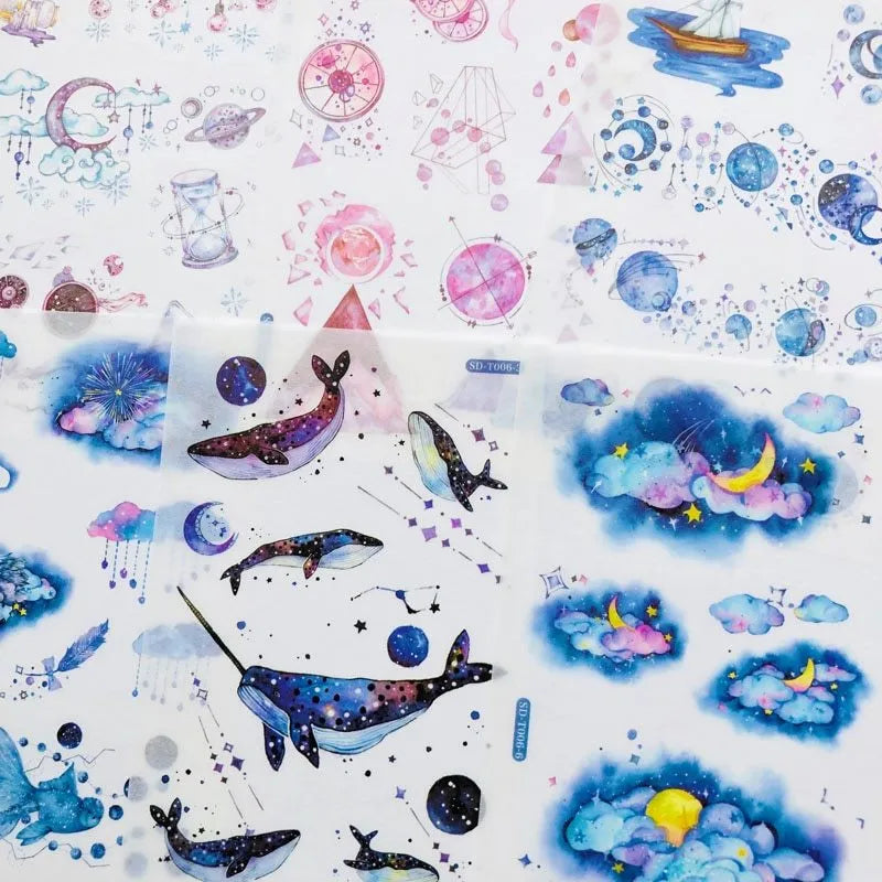 Abu Japanese paper sticker set with fantasy stars design measuring 10.5cm by 14.1cm