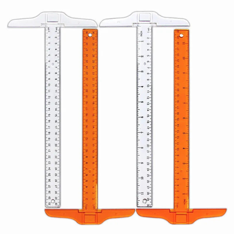 T-shaped plastic technical drawing ruler with 30cm length in transparent or orange yellow colour options