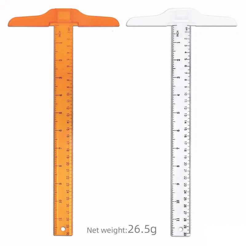 T-shaped plastic technical drawing ruler with 30cm length in transparent or orange yellow colour options