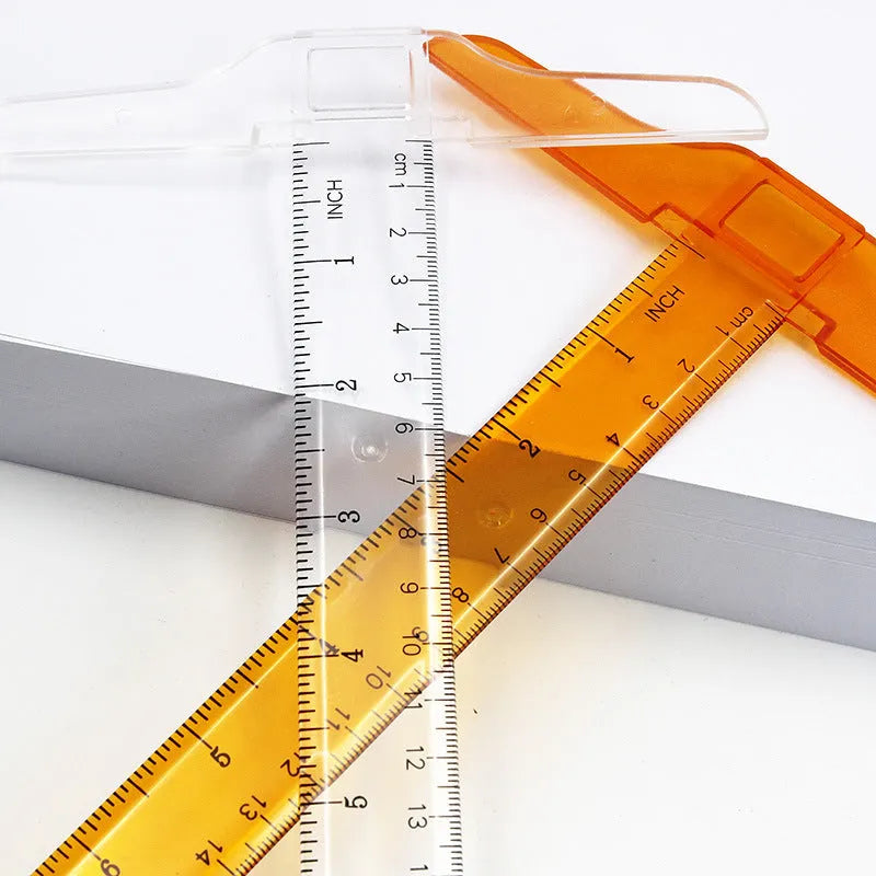 T-shaped plastic technical drawing ruler with 30cm length in transparent or orange yellow colour options
