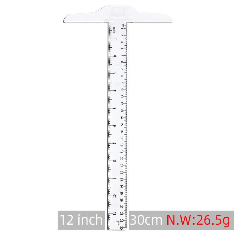 T-shaped plastic technical drawing ruler with 30cm length in transparent or orange yellow colour options