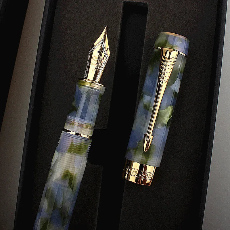 Deep bath green metal ballpoint pen showing three different tip size options