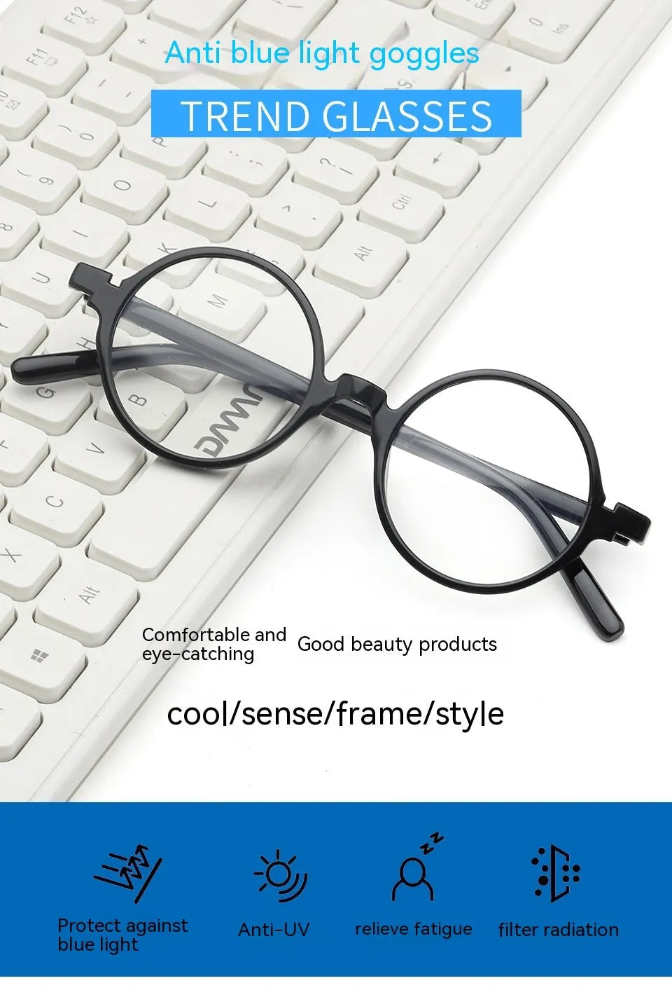 Retro round glasses frame without lenses in four colour options