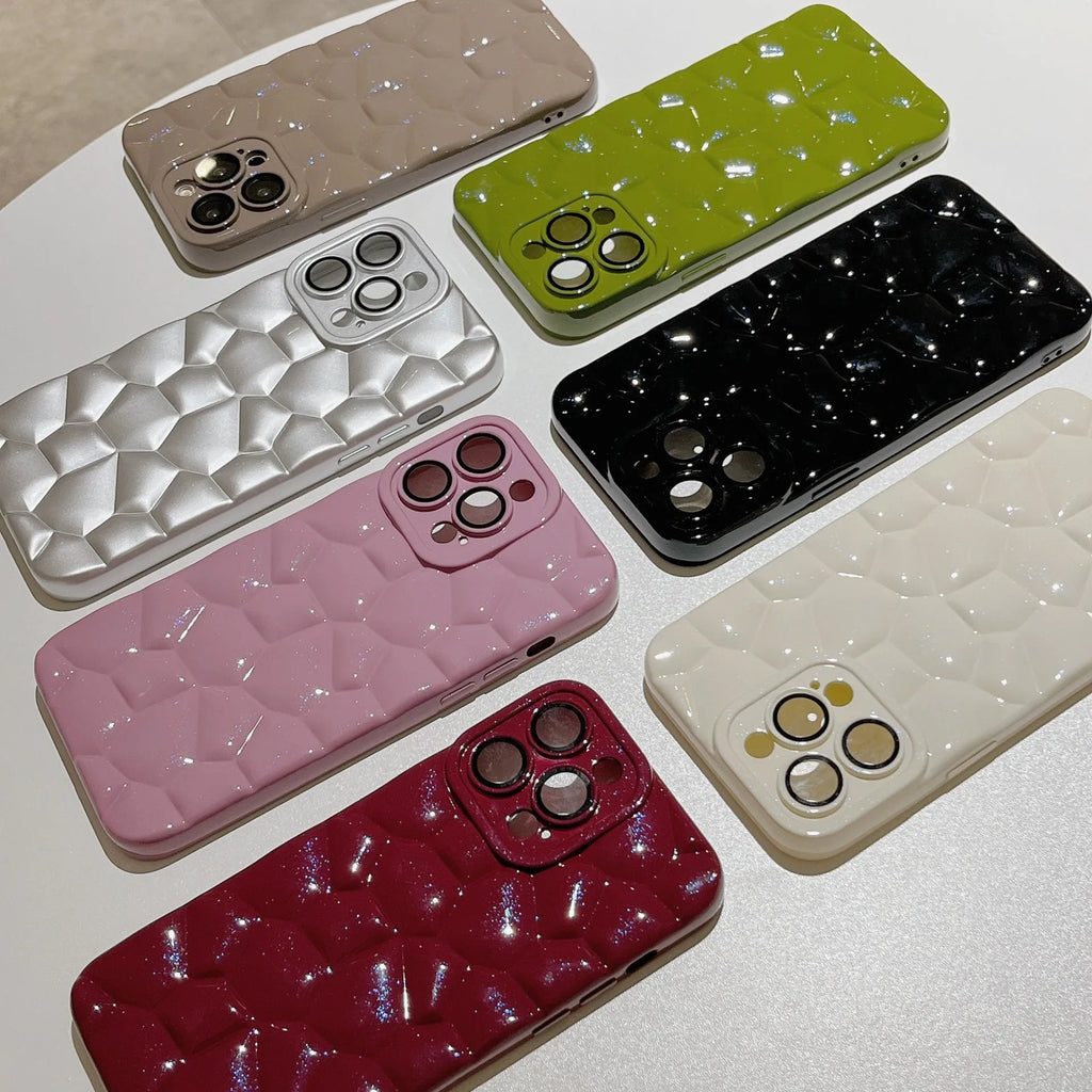 Pebble TPU iPhone case with lens protector in black, brown, silver, or white for iPhone 11 to 15 Pro Max