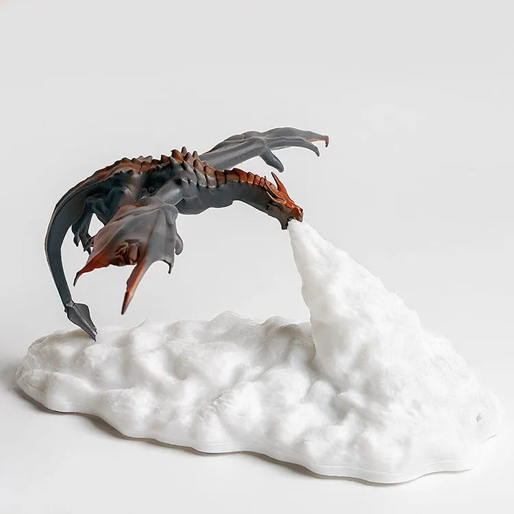 3D printed dragon lamp with warm red breathing light effect showing detailed dragon design