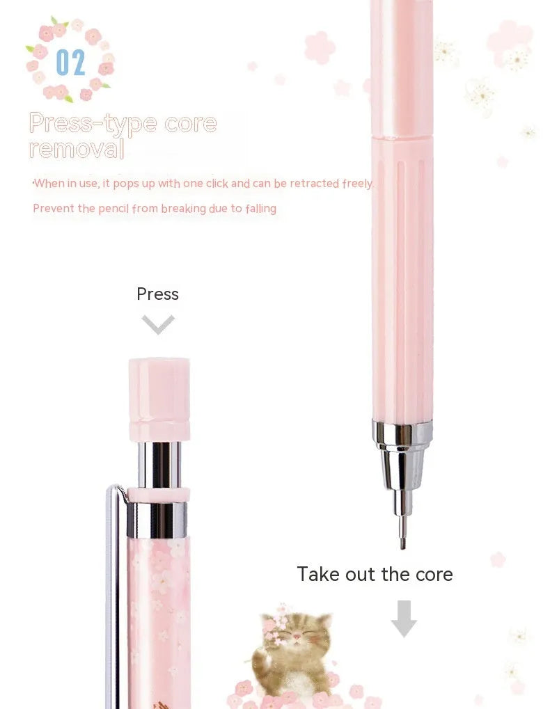 Mixed colour Sakura cartoon design automatic pencil set with three pencils and HB refill boxes