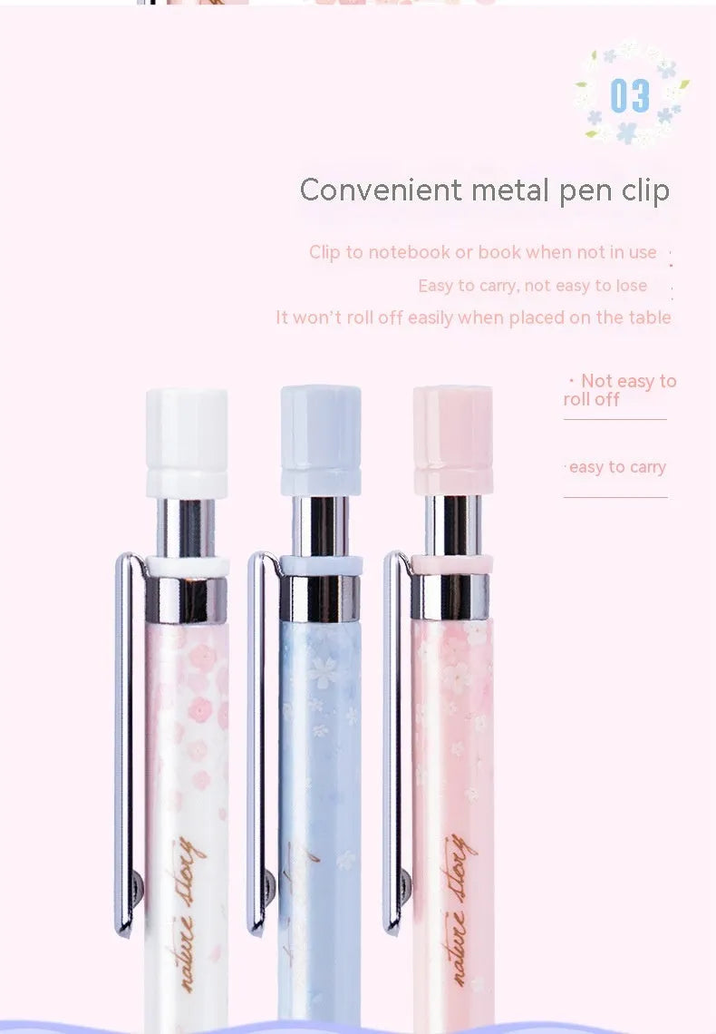 Mixed colour Sakura cartoon design automatic pencil set with three pencils and HB refill boxes
