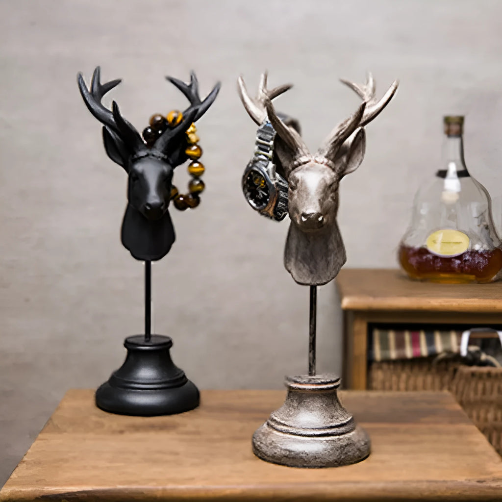Natural resin animal ornament for home decor in black, white, or wood colour, 32cm tall.