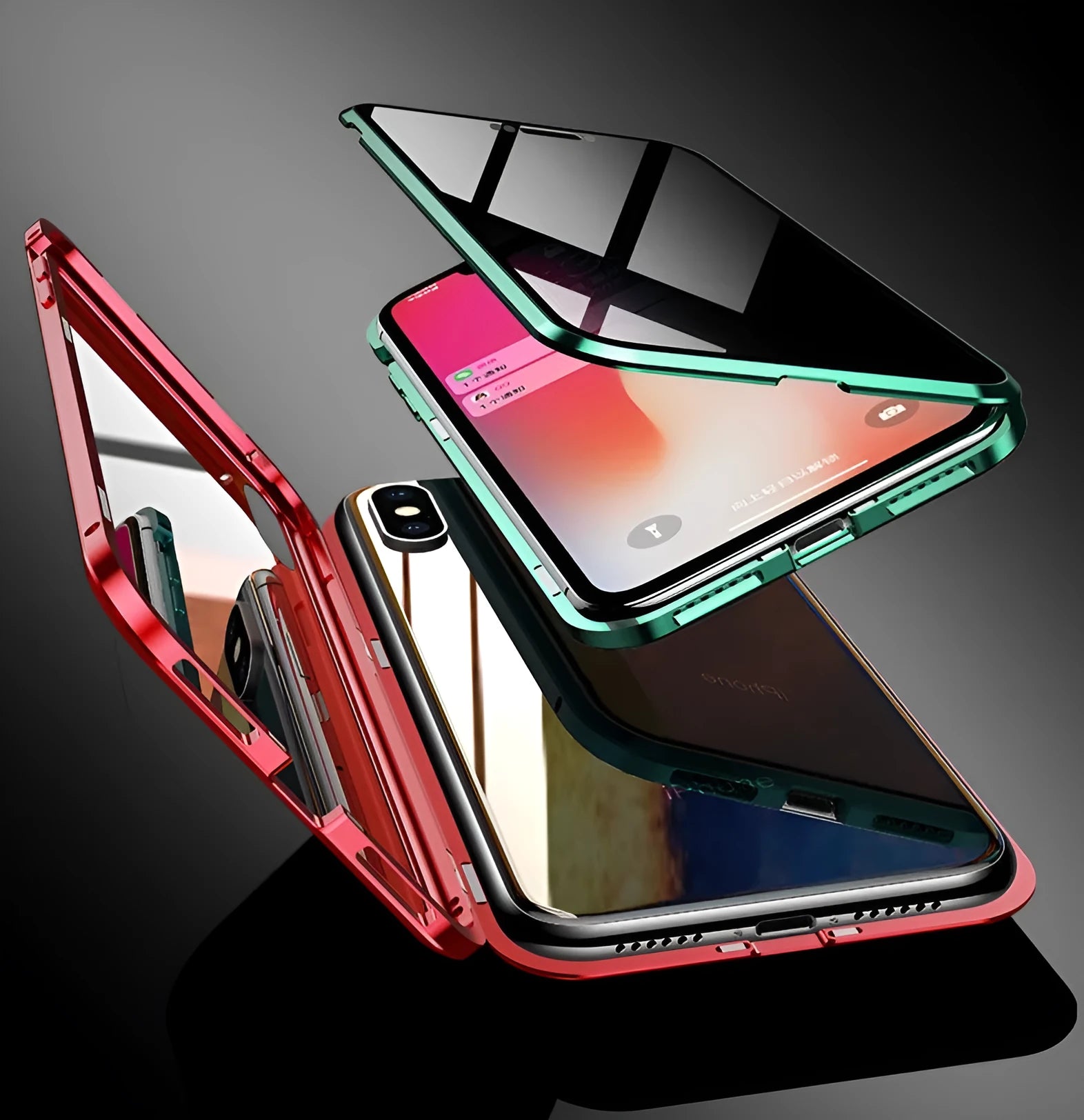 Black magnetic clamshell phone case with anti-peeping screen for Samsung Galaxy phones, shown open.