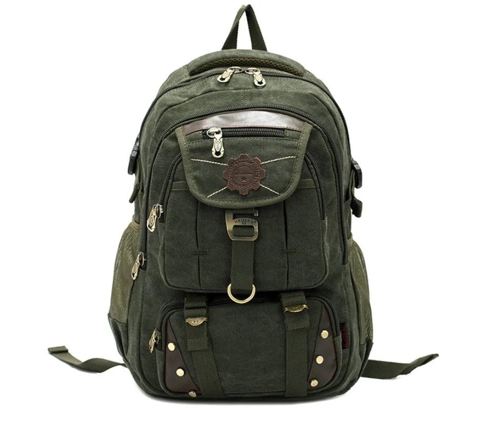 Canvas large 20-35L computer backpack with air cushion straps, black colour, square vertical section