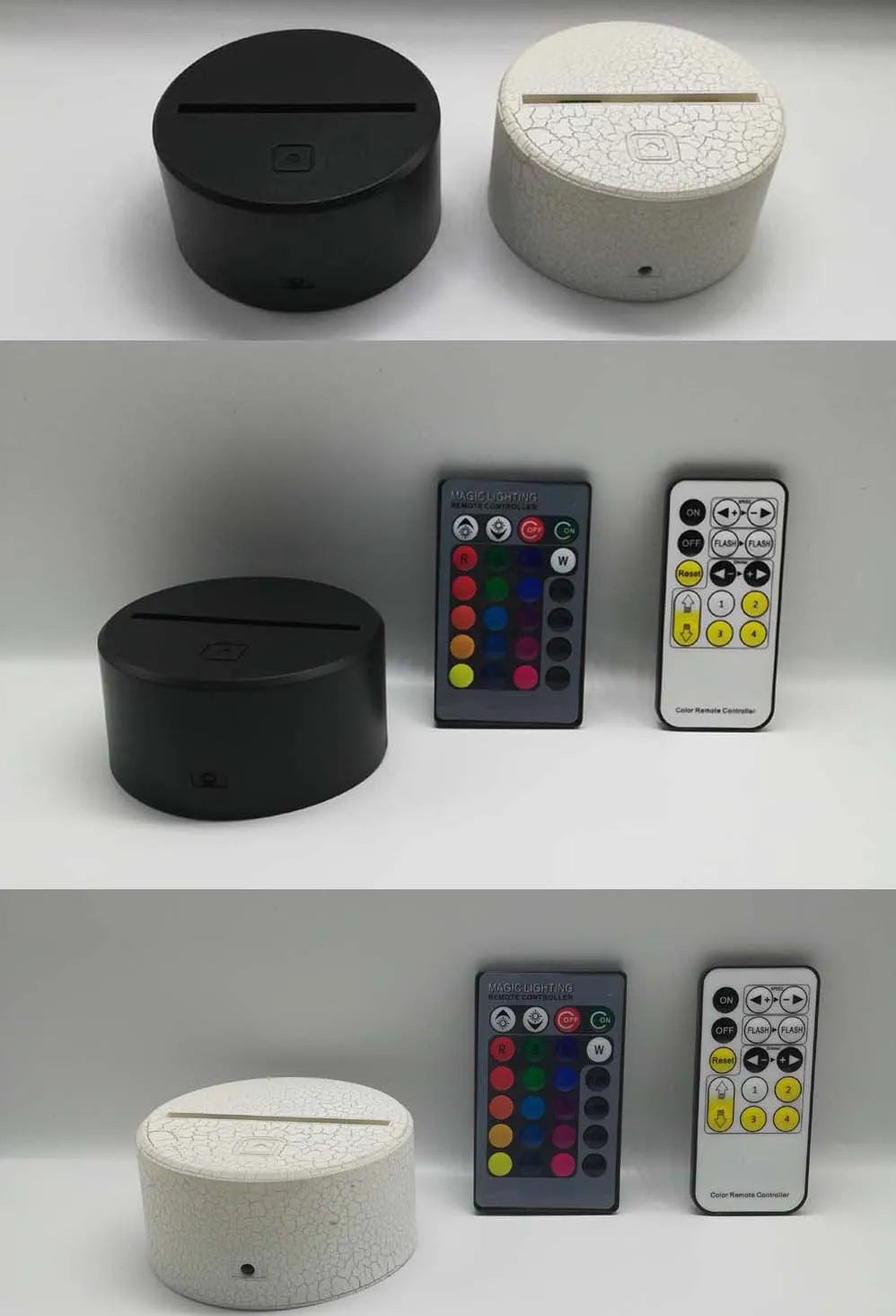 3D night light with acrylic panel and ABS base, seven colours, touch control, USB powered, 3W 5V