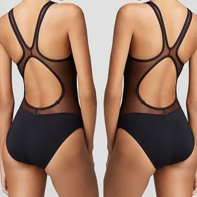 Vido Siamese Sand Swimsuit black high waist retro wave triangle bikini