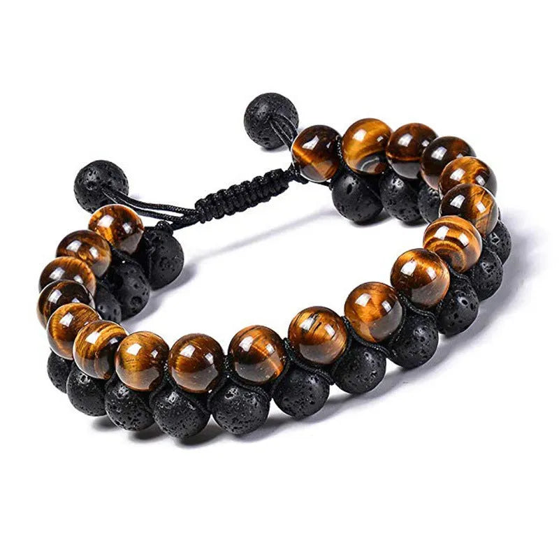 Matte black agate couple bracelets with geometric beads in individually packaged presentation