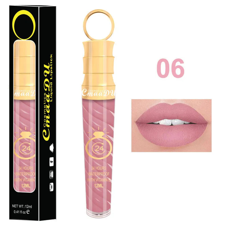 Matte lip gloss 12ml non-stick cup liquid lipstick in metal pearl finish with 20 colour options