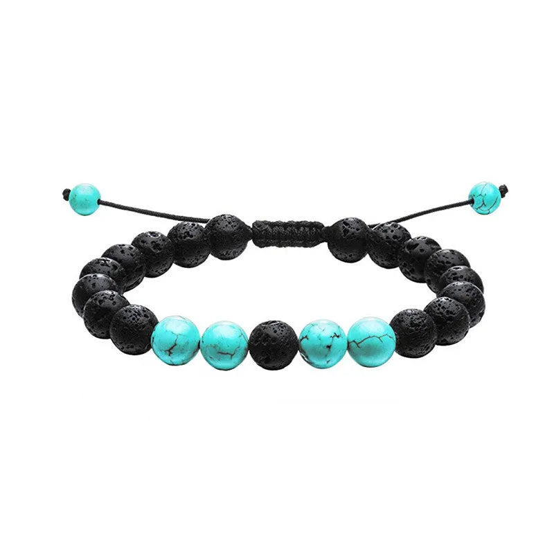 Matte black agate couple bracelets with geometric beads in individually packaged presentation