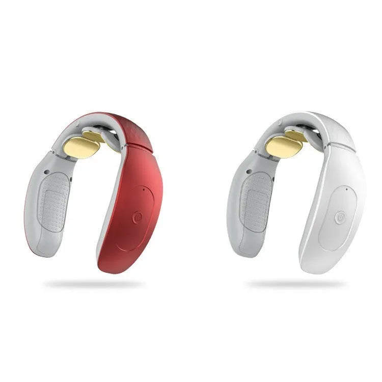 Red and white intelligent cervical massager device with battery and electrodes
