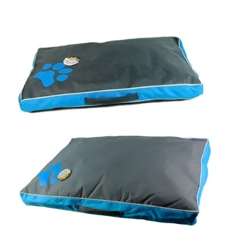 Waterproof Oxford cloth pet nest bed with removable washable cover, non-slip bottom, in red, blue or black.