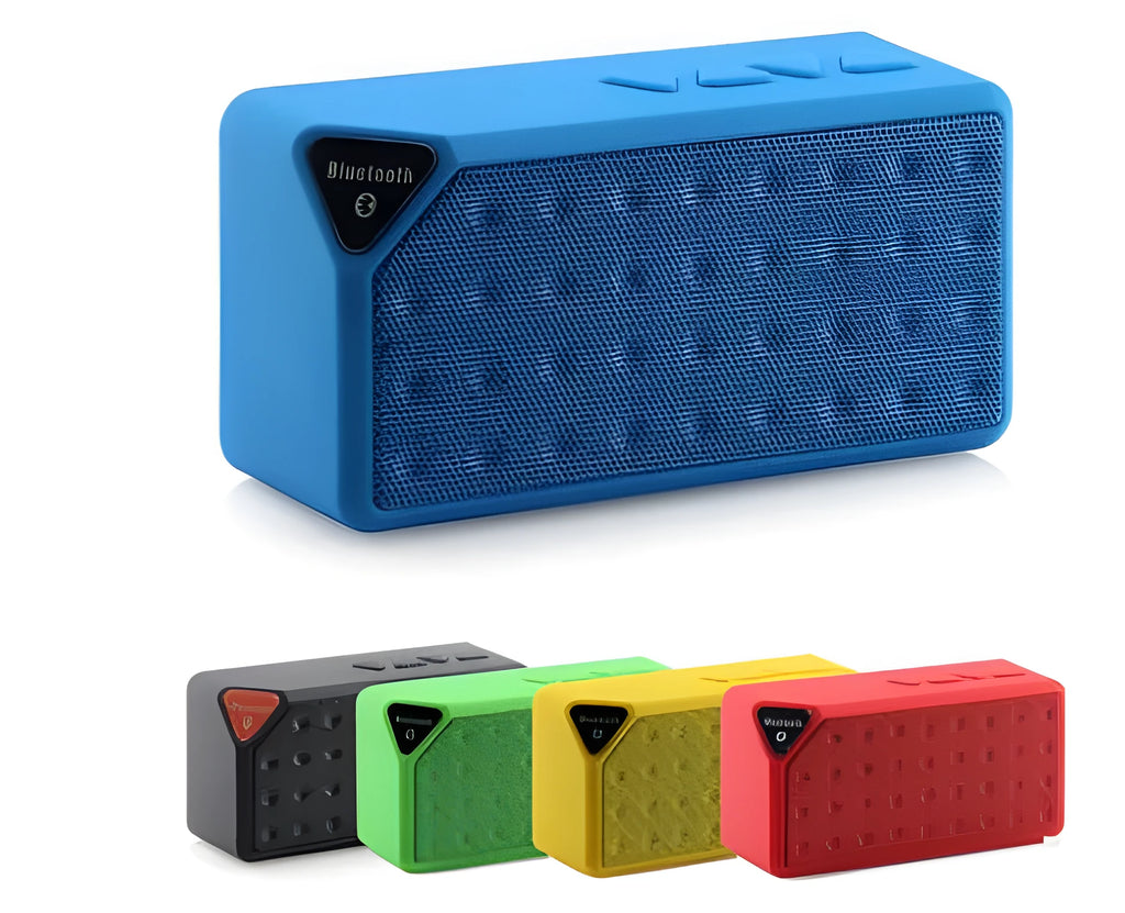 Cannon X3 cube Bluetooth speaker in five colour options showing compact block design with control buttons