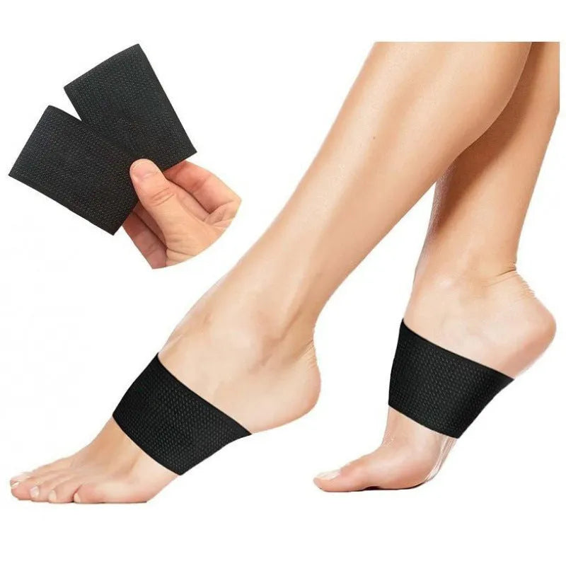 Elastic arch support bandage for flat feet with heart-shaped PU pad in two colour styles.