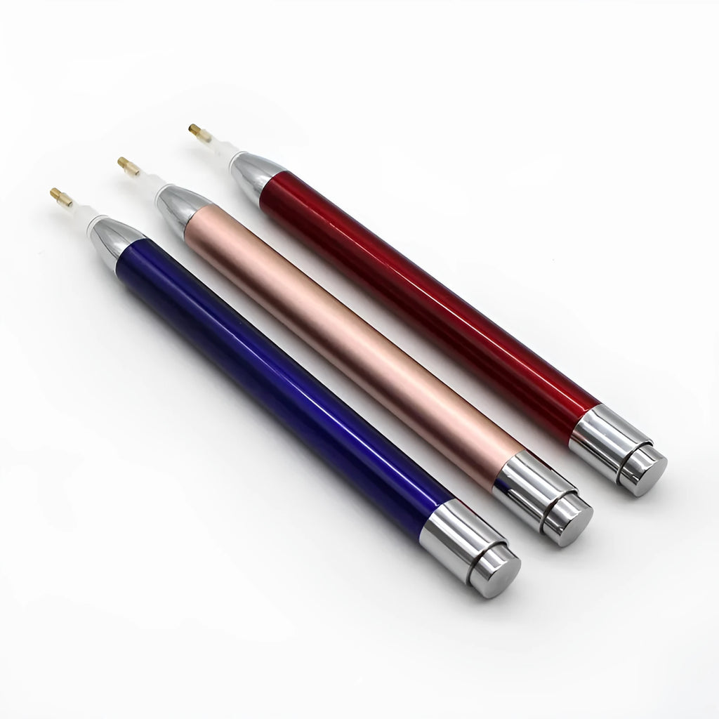 Luminous drill pen for diamond painting with aluminium alloy construction and single-head design in blue, gold, or red