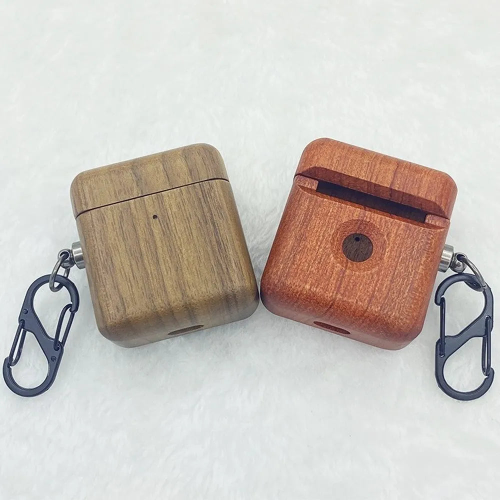 Solid wood earphone protective shell in Bamboo for AirPods 2nd generation wireless charging case with back-cover style.