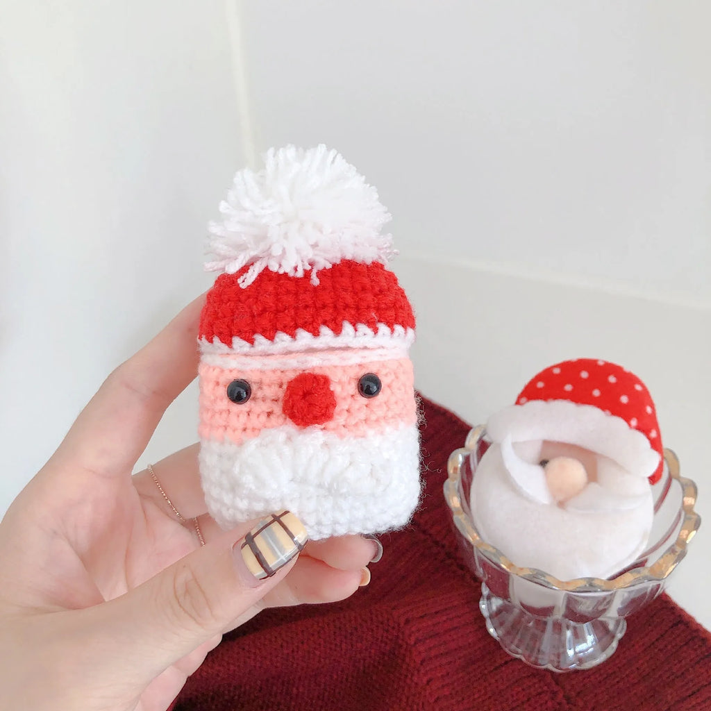 Plush knitted Santa Claus earphone case in photo colour for AirPods 1 and 2, wool cartoon back cover
