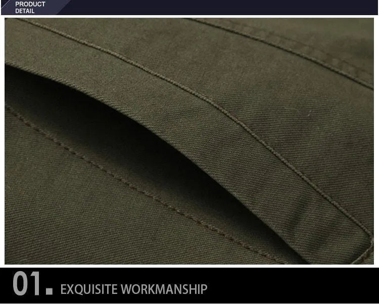 Men's khaki cotton military pilot bomber jacket with badge and side pockets