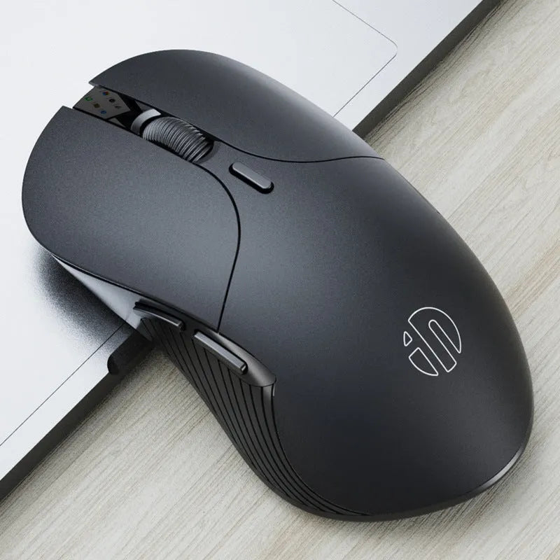 Black wireless voice mouse with six buttons, 123 × 35 × 65.5mm, adjustable DPI and 10M range