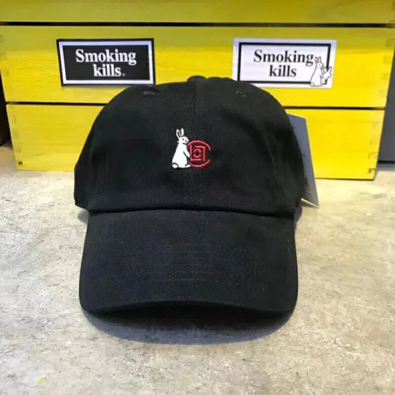 Black men's cotton baseball cap with letter pattern and soft top for street and travel wear