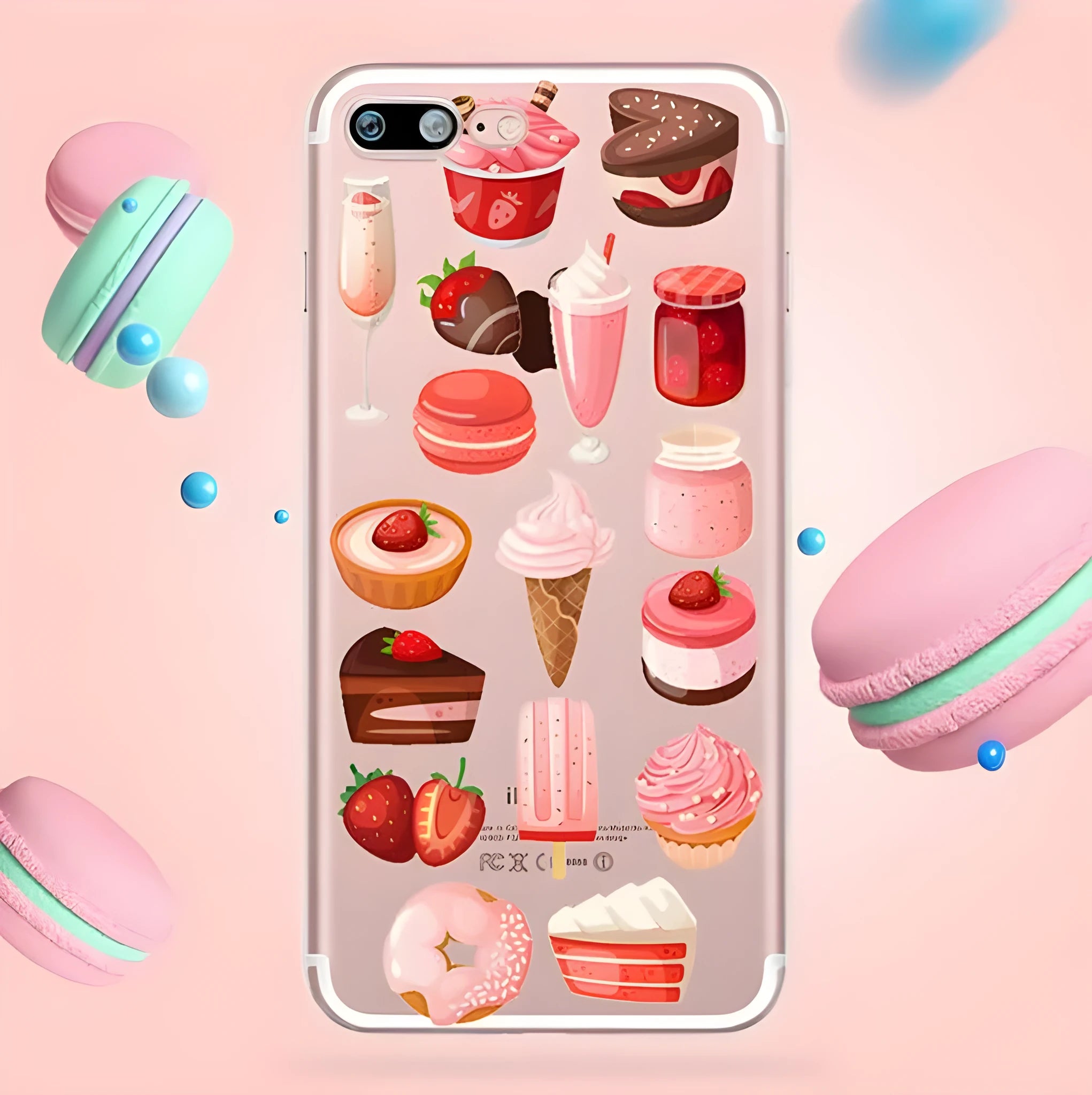Transparent iPhone silicone case with a colourful ice cream pattern on the back.