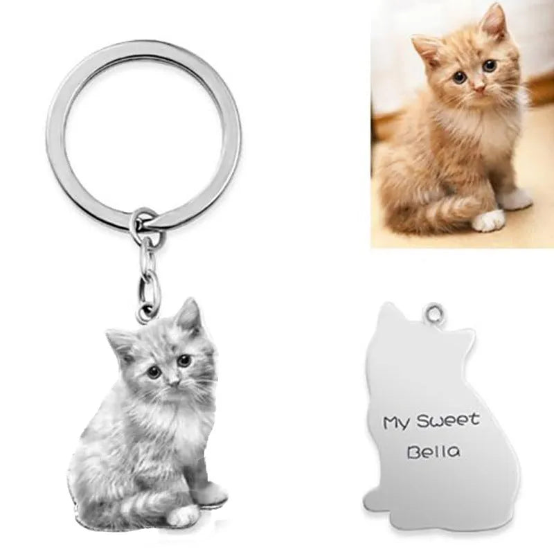 Custom pet photo titanium steel necklace keychain with cross box chain and pendant