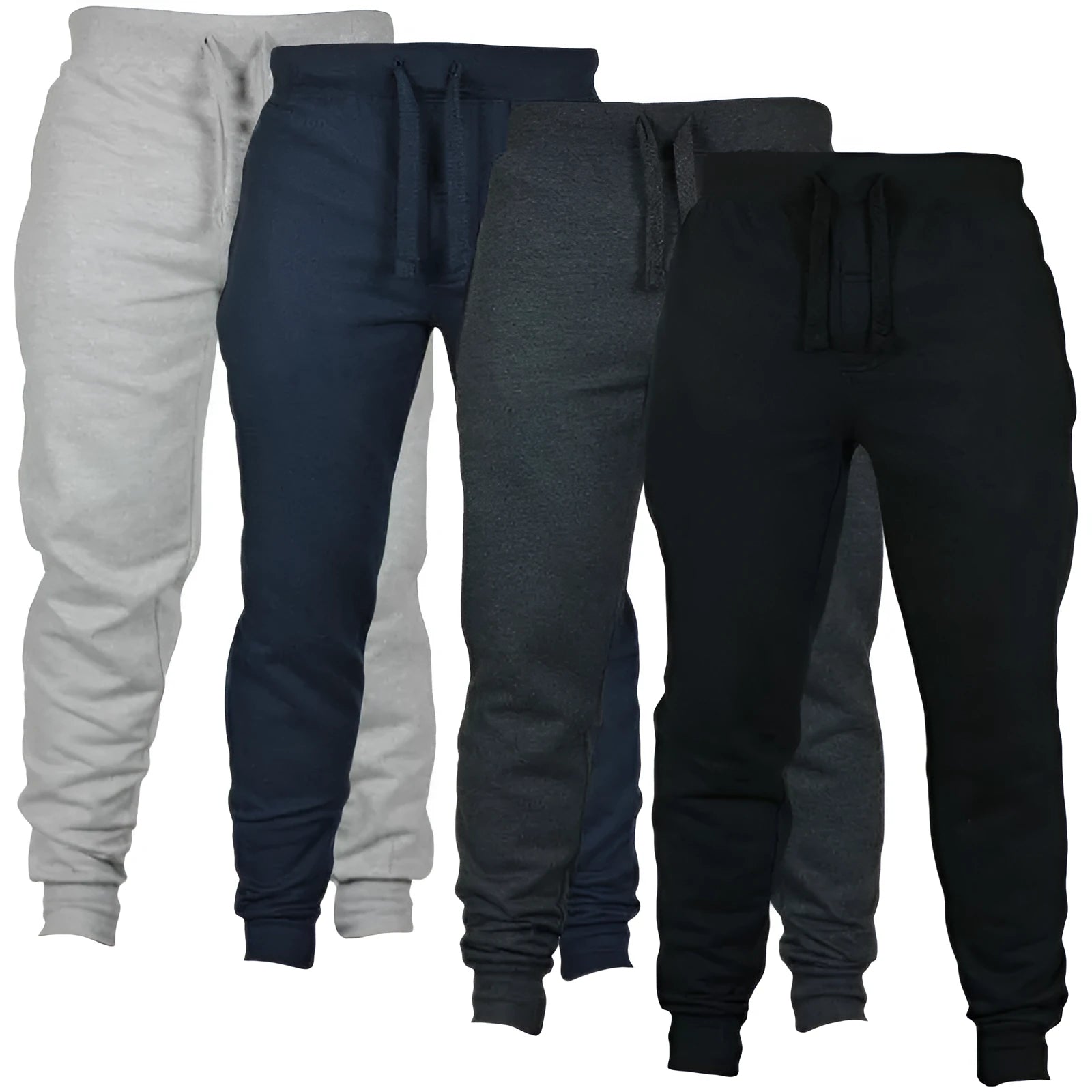 Men's solid colour fleece casual pants with drawstring waistband in loose fit.