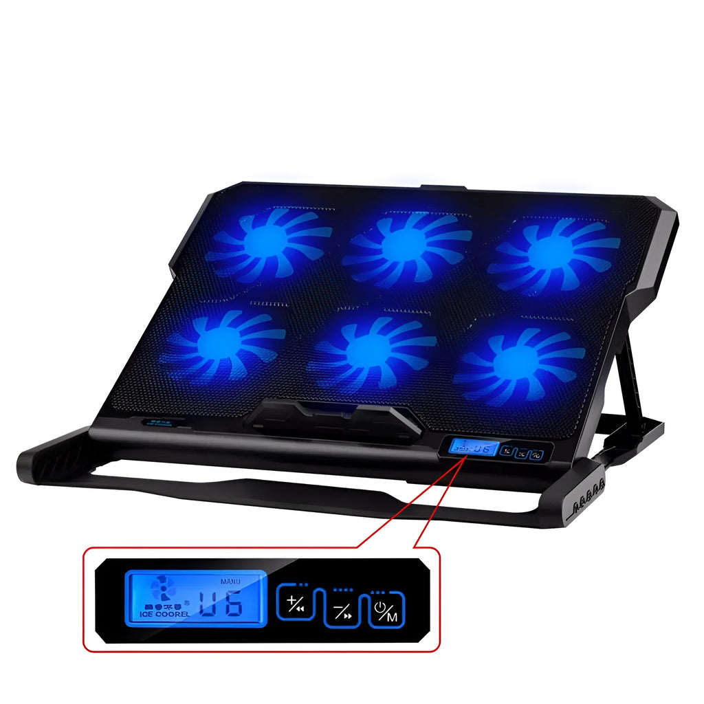 Metal mesh laptop cooling board with LCD display and six-speed control for notebooks