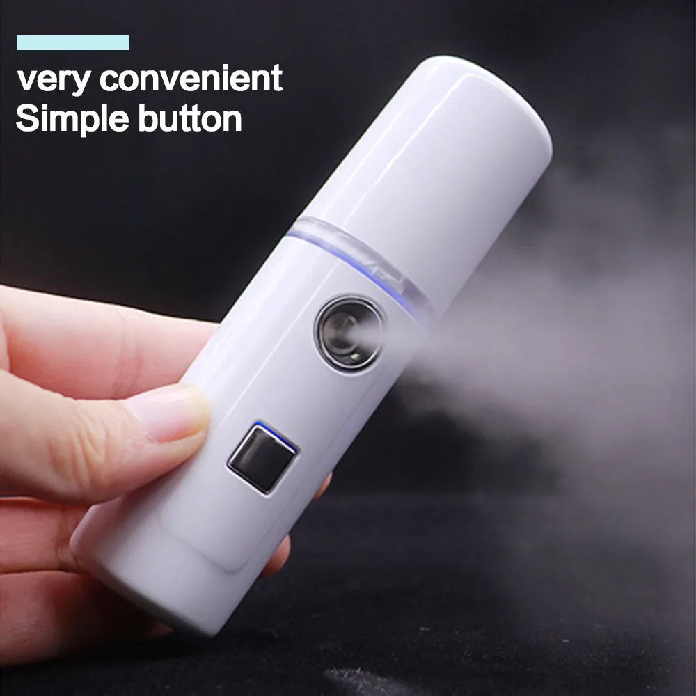 Pink nano portable facial humidifier with cold spray and USB charging, 28g lightweight design