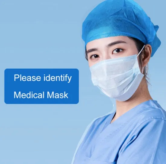 Disposable 3-ply medical-surgical face mask with blue earloop, 175mm x 95mm non-woven