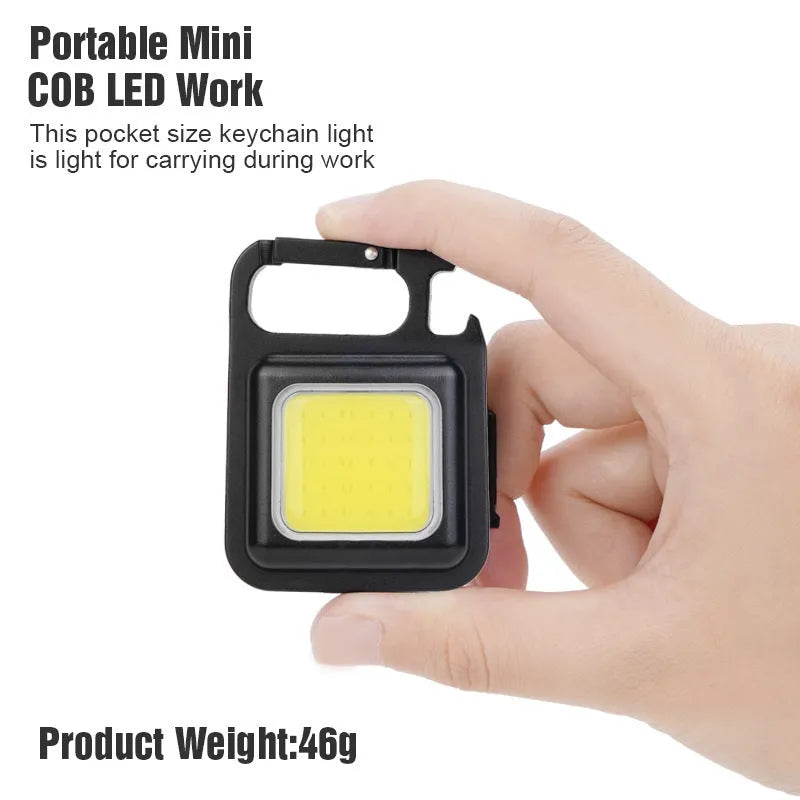 Black aluminium alloy USB rechargeable keychain flashlight with magnetic base and foldable handle