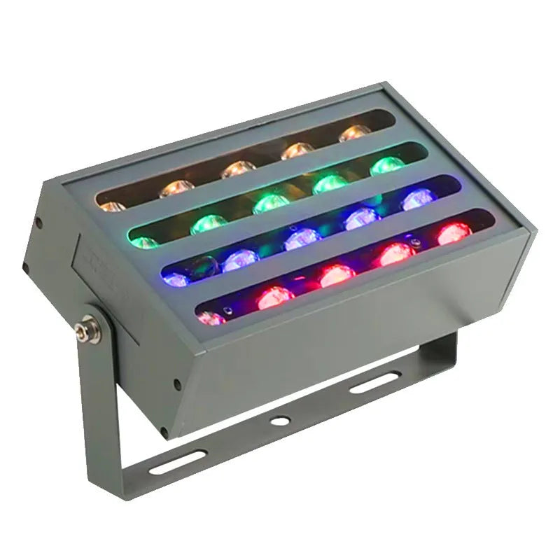 Outdoor waterproof LED rainbow tree projection spotlight with aluminum alloy housing on a dark background.