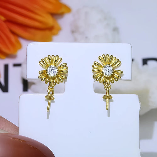 Baroque S925 sterling silver flower earrings with matching ring holder in gold and silver options