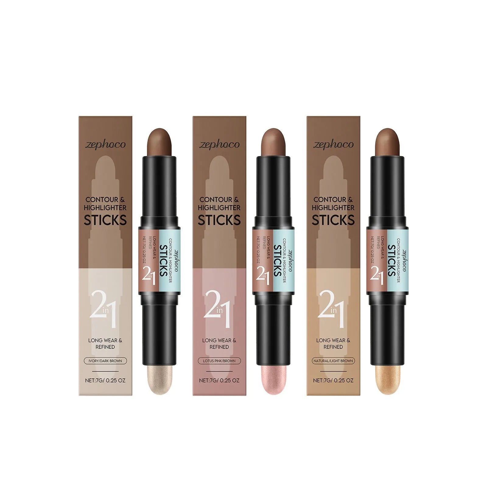 2-in-1 highlighter makeup pencil for brow outlining and repair in three brown shades