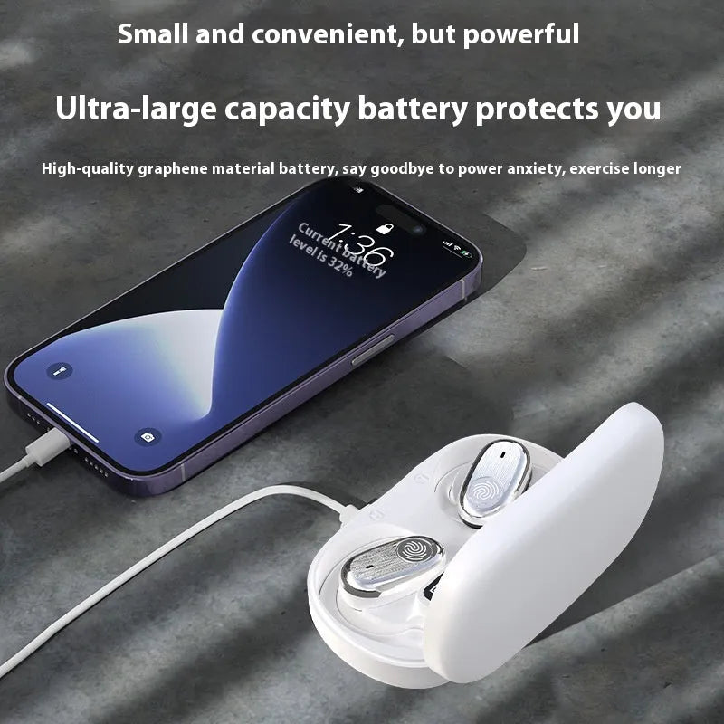 Wireless sports headset with hanging ear design, black top version, digital display, PC ABS material