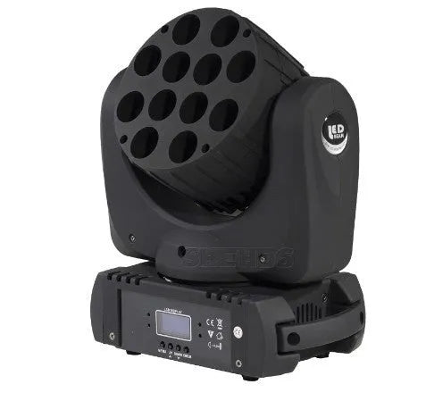 144W LED moving head beam wash light with DMX 9/16 channel control and full-colour 12 x 12W LED source
