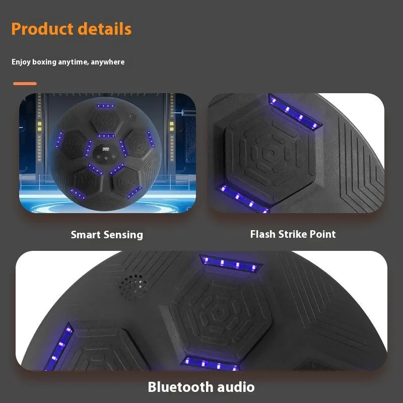 Smart music boxing reaction target mounted on wall with boxing gloves