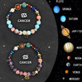 Two natural stone beaded bracelets with zodiac symbols on an adjustable fastening.