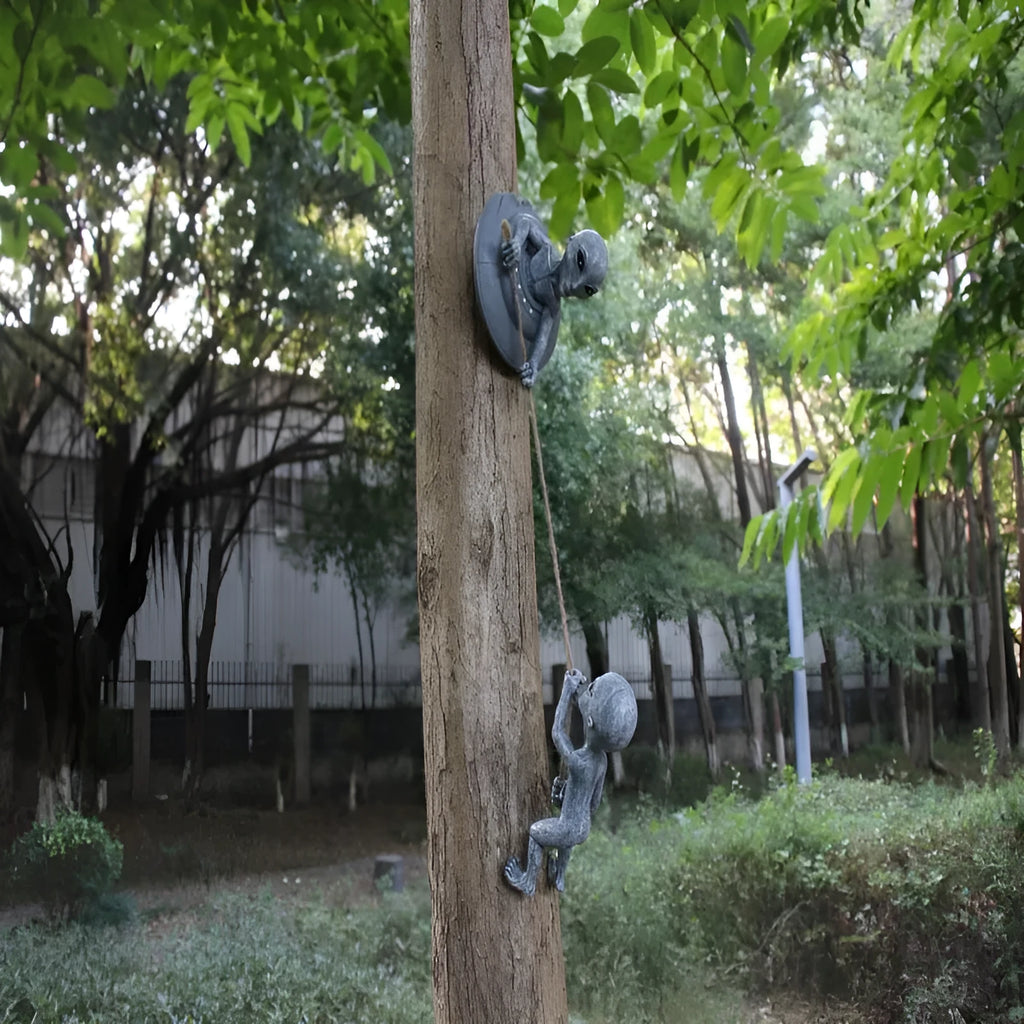 Grey resin alien tree pendant garden sculpture measuring 19x15x20cm