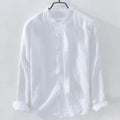 A loose-fit long sleeve casual shirt in a cotton linen blend, shown in a solid colour.