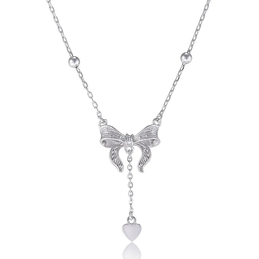 S925 pure silver butterfly heart pendant necklace with O-ring chain in silver colour