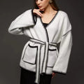 Loose fit knitted cardigan sweater coat in camel colour with long sleeves